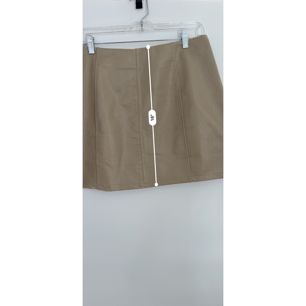Bluivy Tan Faux Leather Mini Skirt Beige Panelled Contemporary Womens L - Picture 4 of 8